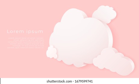 3D-Perspektive mit Cloud auf rosafarbenem Hintergrund. Kopiert Platz. Sprechblase, weißer leerer Hang.