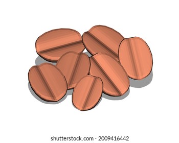 3d perspective coffee beans icon close up view in realistic brown style. Espresso coffee, cappuccino, robusta, chocolate, arabic in vector. isolated on a white background.