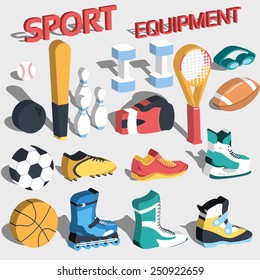 3d perspective flat sport equipment vector background illustration