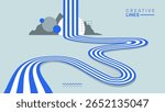 3D Perspective Future Lines Vector with Blue and White Stripes, Road to Horizon and Optical Illusion Art