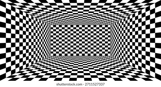 3D perspectiva cuadrícula tablero de ajedrez caja de fondo de la habitación de ajedrez o patrón de bandera de carrera elemento de diseño de Vector futurista en colores blanco y negro