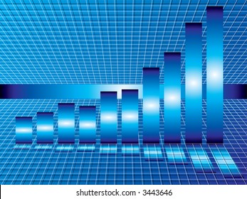 3d perspective grid with a financial graph overlayed on top