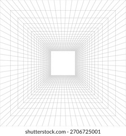 Sala de cuadrícula de perspectiva 3D sobre fondo blanco. Diseño de Ilustración vectorial.