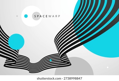 3D perspective lines and circles vector abstract background, curve stripes ribbon bent wallpaper, road journey concept, dynamic wallpaper.