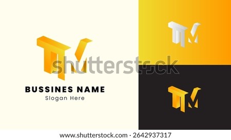3d perspective negative space isometric silhouette letter TM initial logo design, logo for entertainment, tech, app, etc.
EPS 10 vector logo design.