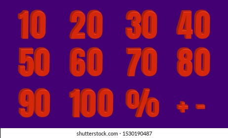 3d perspective number vector. purple background red text color.