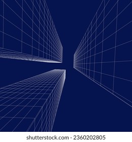 3D Perspective. Office buildings. Abstract vector modern background. Blueprint.