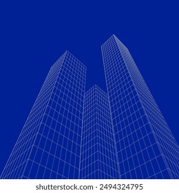 3D Perspective. Office buildings. Abstract vector modern background. Blueprint.