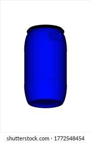 3d Perspective plastic barrels. Blue isometric container with black lid. Flat vector design. Isolated object against a white background. Plastic barrel vector