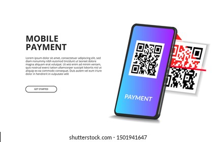 3D perspective scan QR code mobile phone for digital payment concept. modern business concept. 