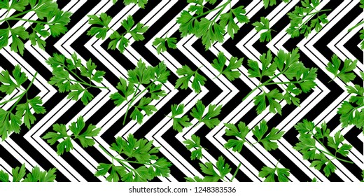 3d pertushka leaves against the backdrop of zigzag. Vector