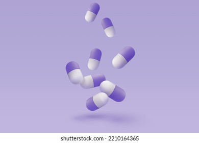 3d pharmacy drug for health pharmaceutical on purple background. Cartoon minimal of first aid and health care. Medical symbol of emergency help. 3d aid medicine icon vector render illustration