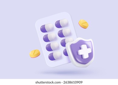 3d pharmacy drug for health pharmaceutical icon signs. cardiology of first aid and health care concepts. Medical symbol of emergency help with clinical. 3d heal medic icon vector render illustration