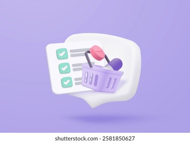 3d pharmacy with first aid kit and medical equipment. Medicine order check list with mobile phone and shopping bag concept of healthcare. 3d drug store and e-commerce icon vector render illustration