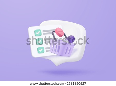 3d pharmacy with first aid kit and medical equipment. Medicine order check list with mobile phone and shopping bag concept of healthcare. 3d drug store and e-commerce icon vector render illustration