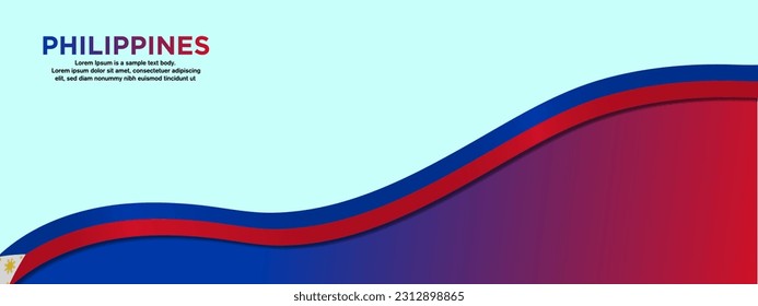 3D Philippines Flag Banner with copy space and 3d Philippine flag ribbon. Silk Philippines banner design background. Editable Vector Illustration. EPS 10.