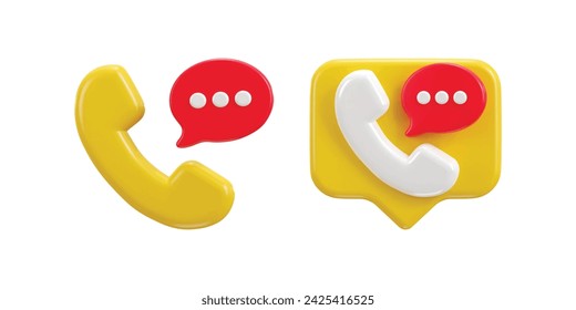 3d phone call and bubble chatting icon illustration set