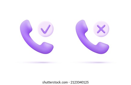 3d phone and сheck and cross mark isolated on white background. Communication concept. Trendy and modern vector in 3d style.