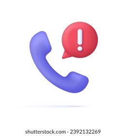 3D Phone with exclamation mark. Important notification concept. Emergency call. Trendy and modern vector in 3d style