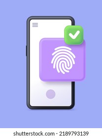 3D Phone and fingerprint scanning illustration. User authorization, sign in to account, authentication page. fingerprint login. Concept of biometric authorization. Cyber security. Vector illustration