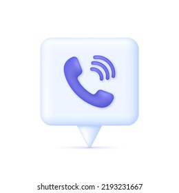 3D Phone handset with speech bubble. Call center icon. Concept of talking with service call support hotline and call center. Communication icon. Modern vector in 3d style.