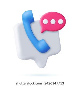 3d Phone handset with speech bubble.. Support, customer service, help, communication concept. Talking with service call support hotline and call center. 3d rendering. Vector illustration