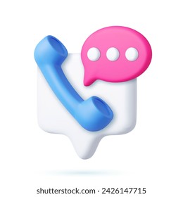 3d Phone handset with speech bubble.. Support, customer service, help, communication concept. Talking with service call support hotline and call center. 3d rendering. Vector illustration