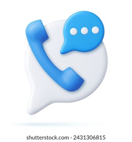 3d Phone handset with speech bubble.. Support, customer service, help, communication concept. Talking with service call support hotline and call center. 3d rendering. Vector illustration