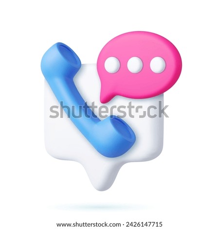 3d Phone handset with speech bubble.. Support, customer service, help, communication concept. Talking with service call support hotline and call center. 3d rendering. Vector illustration