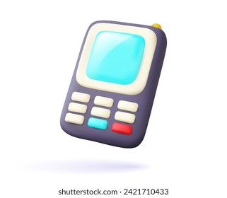 3D phone icon in cartoon style. Old, vintage electrical item on a white isolated background. 90s technology vector illustration.