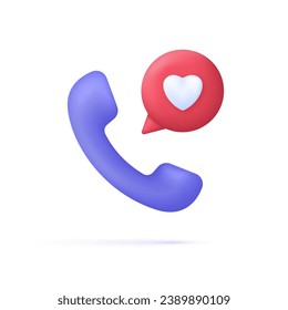 3D Phone with speech bubble and heart icon. Support and communication concept. Trendy and modern vector in 3d style.