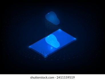 teléfono 3D, vista superior flotando en pequeños puntos redondos para recopilar información pequeña luz circular rodea el fondo abstracto del concepto de ai de fondo concepto de alta tecnología concepto de energía
