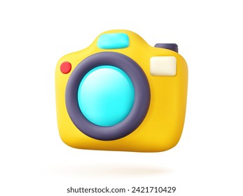 3D photo camera icon in cartoon style. Old, vintage electrical item on a white isolated background. 90s technology vector illustration.