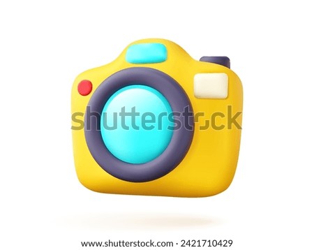 3D photo camera icon in cartoon style. Old, vintage electrical item on a white isolated background. 90s technology vector illustration.