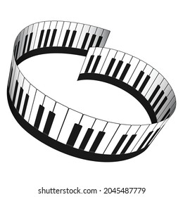 3D piano keyboard in isometric style. Realistic piano keys round shaped. Musical instrument keyboard. Vector illustration template for music festival. Piano keys for decorative design elements.