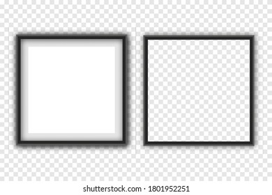 3D picture frame design. Realistic square black frame isolated on white.