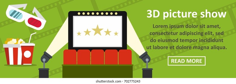 3d picture show banner horizontal concept. Flat illustration of 3d picture show banner horizontal vector concept for web