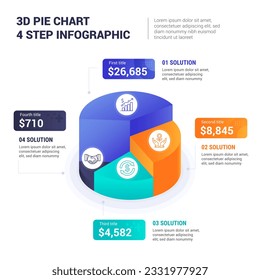 3D Pie Chart 4 Step Infographic, vector template for Business, finance, market share, etc presentation