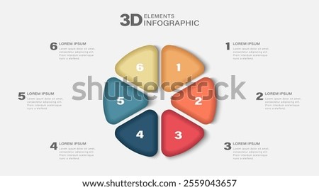 3D pie chart with  6 parts. Vector infographics design template