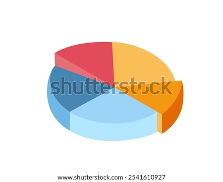 3D pie chart in bright colors with distinct segments, symbolizing data analysis, statistics, and financial reports. Ideal for business and educational themes. Vector illustration isolated on white.
