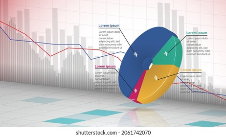 3d pie chart business statistics with trading background, vector illustration