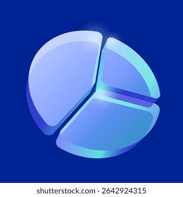 Gráfico de pizza 3d para planejamento financeiro ou conceito de investimento de alocação de ativos, gestão de negócios, mercado de ações, economia e imposto de ganhos de lucros de fundos e capital. Vetor de ícone de holograma iridescente de gradiente.