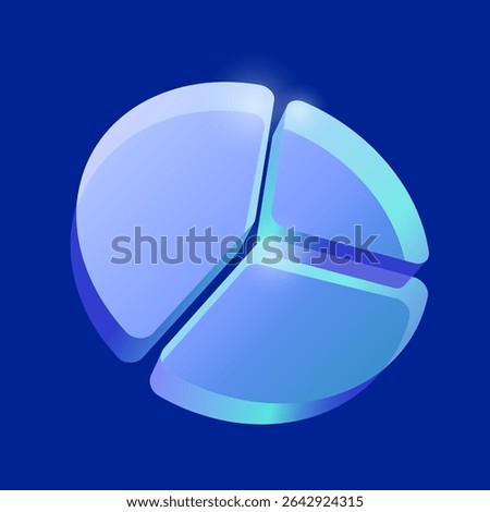 3d pie chart for financial planning or asset allocation investment concept, business management, stock market, fund and capital profit gain economy and tax. Gradient iridescent hologram icon vector.