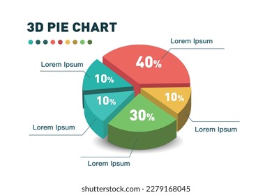 3d pie chart five pieces.Infographic isometric puzzle circular template.report, business analytics, data 