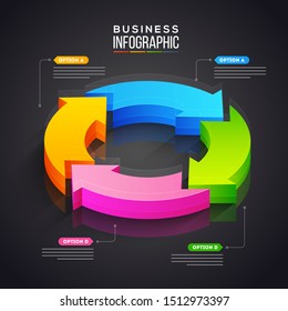 3D pie chart with four arrow step for Business Infographics presentation and report.