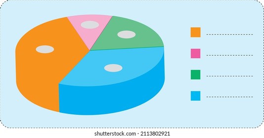 3D-Kuchendiagramm in vier verschiedenen Farben und Leerräume für das Schreiben von Werten