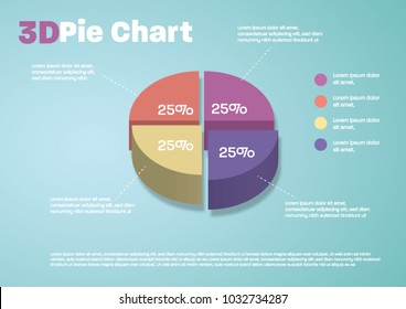 3d Pie Chart Four Pieces Quarter 