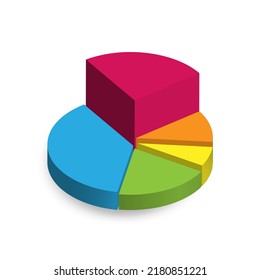 El gráfico circular 3d se divide en partes. Infografía geométrica realista de 3 partes para presentación de negocios, diseño de datos financieros, informe. Plantilla de gráfico de negocios. Ilustración del vector