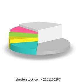 3d pie chart graph is divided into parts. Realistic geometric infographic of 3 parts share for business presentation, design data finance, report. Business graph template. Vector illustration