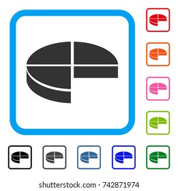3D Pie Chart icon. Flat gray iconic symbol inside a light blue rounded square. Black, gray, green, blue, red, orange color versions of 3D Pie Chart vector. Designed for web and app UI.